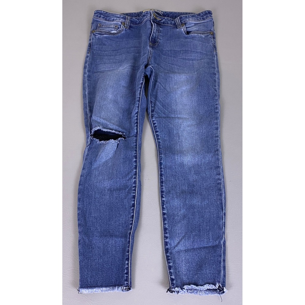 Kut from the Kloth Jeans Women's 14 Blue Distressed Raw Hem Skinny Medium Wash